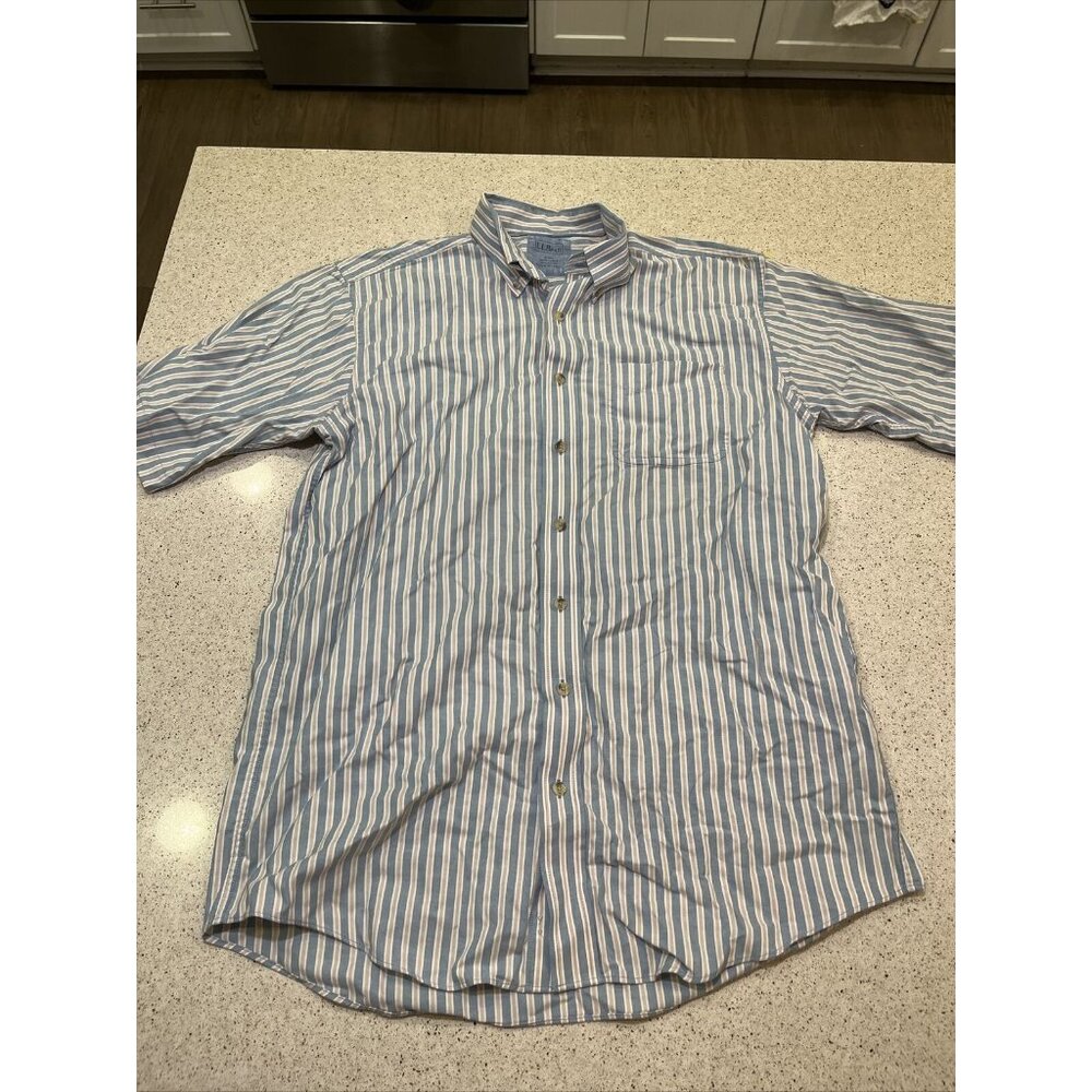 Ll Bean Used Short Sleeved Button Up Shirt Size Men’s Medium Tall Blue